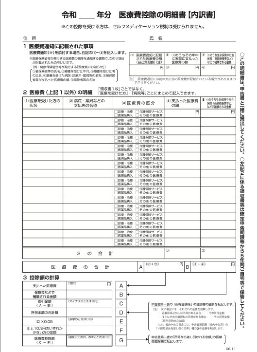 医療費控除の明細書画像